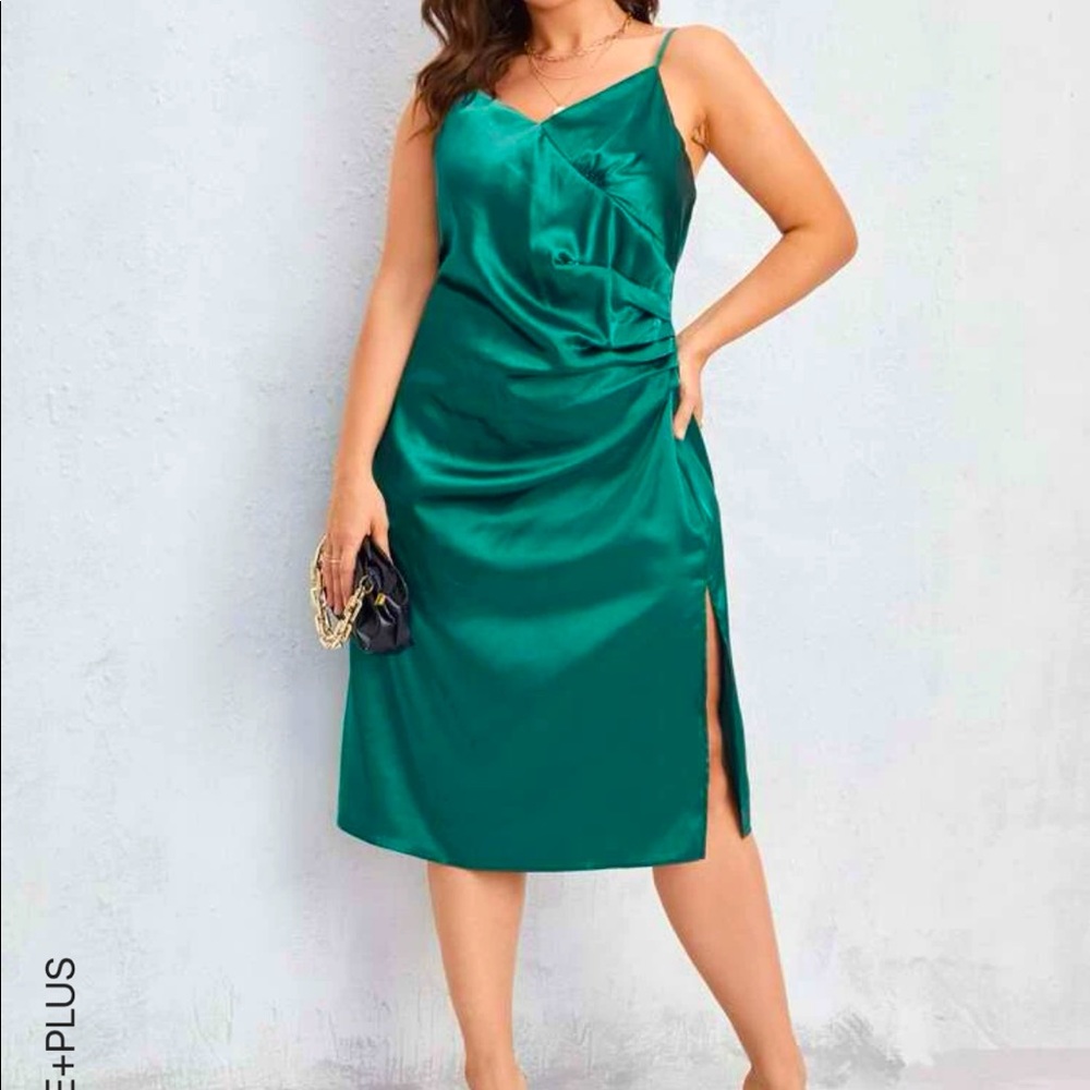SHEIN Green Satin Midi Dress